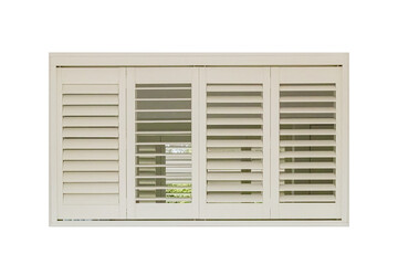 Cutout of an isolated plantation shutters wooden window with the transparent png 