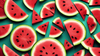  heap of watermelon slices as background 