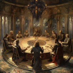 Knights of Round Table. Council of Knights.. - obrazy, fototapety, plakaty