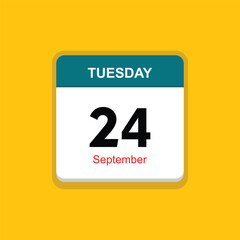 september 24 tuesday icon with yellow background, calender icon
