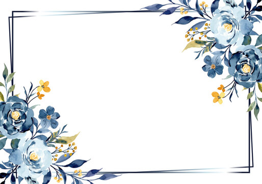 Beautiful watercolor blue flower frame