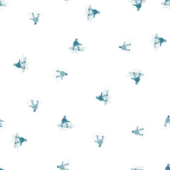 Snowboarders on the slope. Winter sports seamless pattern.