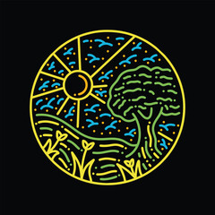 Premium Monoline Colorful Panorama Vector Graphic Design illustration Vintage style Emblem Symbol and Icon