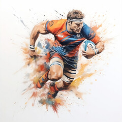 a colourful sketch of a rugby player isolated on a white background - obrazy, fototapety, plakaty