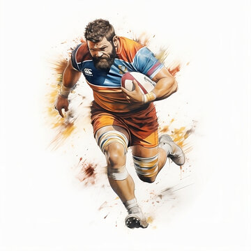 a colourful sketch of a rugby player isolated on a white background