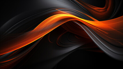Obraz premium Abstract art in black with bright orange details in its wavy liquid. Flows randomly in the horizontal direction. 