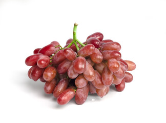 Grapes. A big bunch of bright red grapes, bunch of grapes on a green stalk, isolated on white background with clipping path.