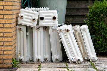 Old radiators after removal during a renovation
