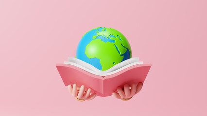 International Literacy Day. World Book Day. Education, development, awareness. Reading promotion. Library holiday. E-learning online education concept,Time to study and read. 3d rendering illustration - Powered by Adobe