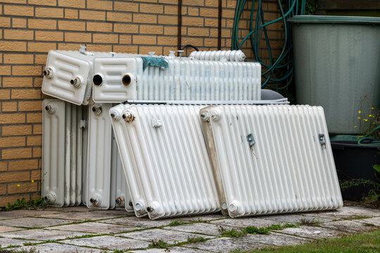 Old radiators after removal during a renovation
