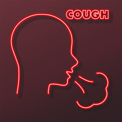 cough neon sign, modern glowing banner design, colorful modern design trends on black background. Vector illustration.