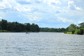 Boating on the Vistula river in beautiful natural surroundings. Vistula near Tyniec, Poland, Wisła okolice Tyńca, Polska