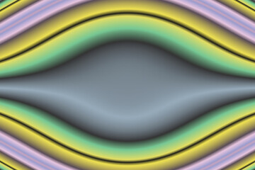 Psychedelisch wirkendes Motiv mit gelben, grünen, grauen  und rosafarbenen Wellenformen - Hintergrund und Gestaltungselement mit Dynamik und 3d-Wirkung