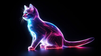 neon  glowing cat