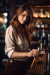 Plakat cropped shot of an attractive young woman serving beer at a bar