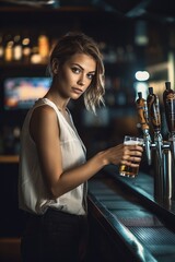 Plakat cropped shot of an attractive young woman serving beer at a bar