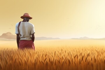 Portrait of farmer standing in wheat field. Generative ai