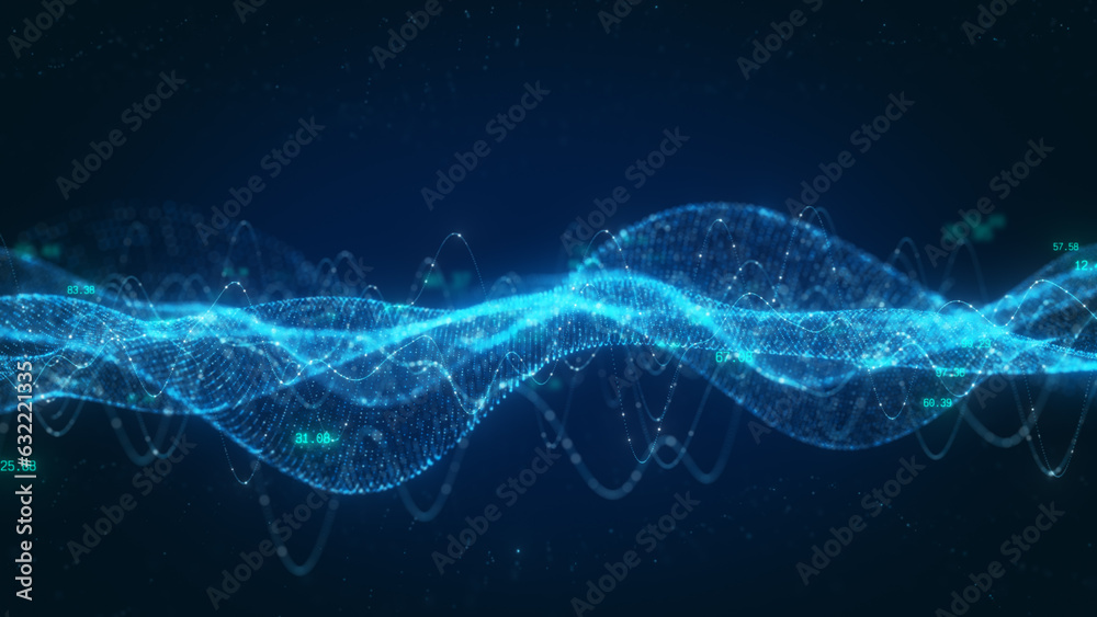 Fototapete Futuristic Digital Wave Abstract Technology Concept with Data Flow and Coding Patterns, Information Technology Connection