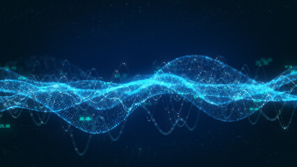 Futuristic Digital Wave Abstract Technology Concept with Data Flow and Coding Patterns, Information Technology Connection