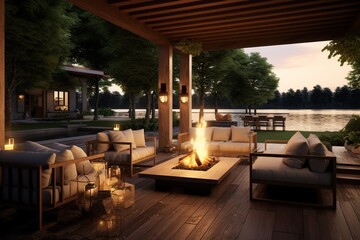 Amazing Exterior Design of a Lounge, Professional Lighting and Comfortable Sofa.