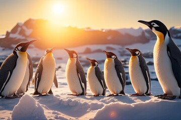 Obraz premium Host visits penguin colony captures. ai generative