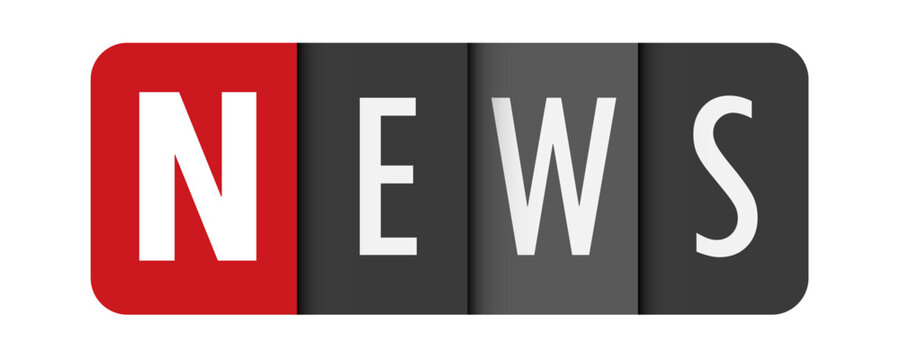 NEWS gray vector typography banner with initial letter highlighted in red