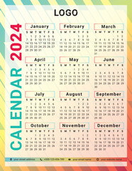 Colorful gradient 2024 wall calendar design in vector  