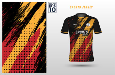 T-shirt sport design template for soccer jersey with halftone pattern on grunge background. Sport uniform in front view. Tshirt mock up for sport club. Vector Illustration - obrazy, fototapety, plakaty