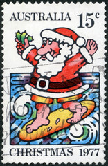 AUSTRALIA - 1977: shows Surfing Santa, devoted Christmas, 1977