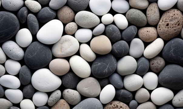Sea of pebbles wallpaper. Gray beach stones background. For banner, postcard, illustration. Created with generative AI tools