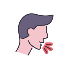 Cough related vector icon. Coughing man head. Cough sign. Isolated on white background. Editable vector illustration