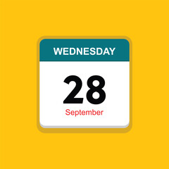 september 28 wednesday icon with yellow background, calender icon