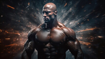 Fototapeta na wymiar Muscular aggressive bodybuilder. Generative AI