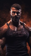 Muscular aggressive bodybuilder. Generative AI