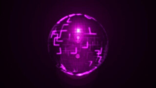 Glowing neon lines moving in a sphere