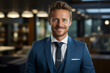 Portrait of young smiling CEO or businessman in formal suit