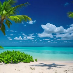 Obraz na płótnie Canvas Summer wallpaper desktop, beach aesthetic HD background nature image. 