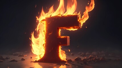 Fototapeta na wymiar letter F 3D on fire image art illustration, generative Ai art