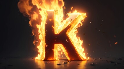 Fototapeta na wymiar Letter K 3d style on fire image illustration, generative Ai art