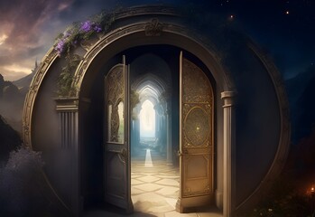 Fototapeta premium Step into a fantastical world through the mesmerizing magical doorway, where imagination comes alive in a realm of wonder and enchantment