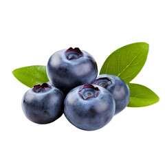 blueberries with leaves isolated, transparent background