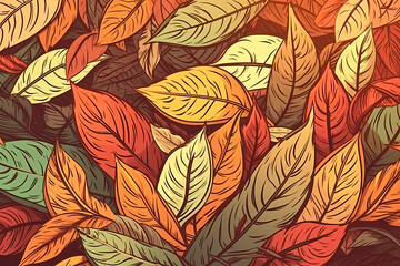 autumn background with fallen orange gold leaves with a copy space. Generative AI illustration