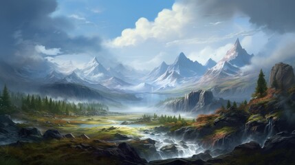 Fototapeta na wymiar Amazing Fantasy Landscape Game Art