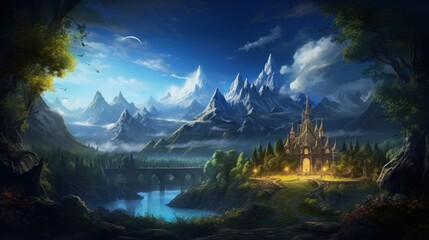 Fototapeta premium Amazing Fantasy Landscape Game Art