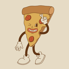 Vector cartoon retro mascot of bread, pastry, burger, sandwich. Vintage style 70s, 60s, 50s character. Groovy art for bakery and restaurants