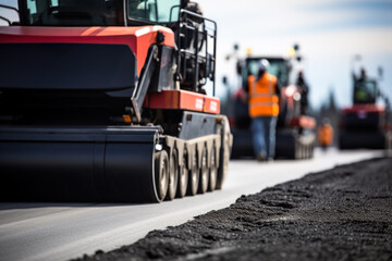 asphalt laying, road repair roller generative ai