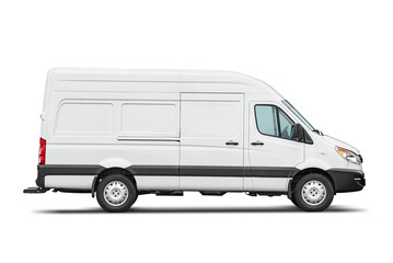 Delivery van side view isolated. Side view of a modern blank cargo minibus. Transparent PNG image.