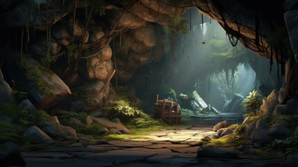 Hidden Cave In Mountains Game Art