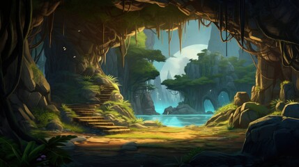 Hidden Cave In Mountains Game Art