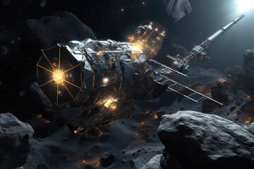 solar-powered asteroid mining machine in action